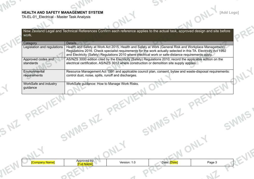 Electrical - Master Task Analysis, page 3 of 6