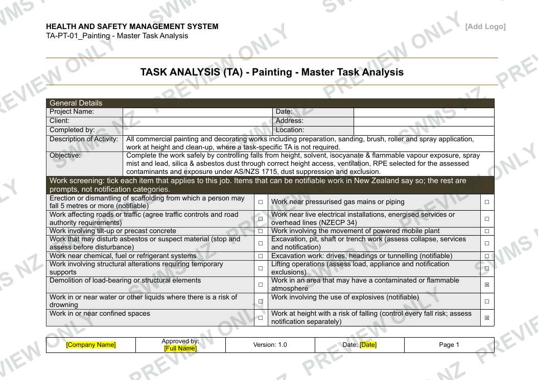 Painting - Master Task Analysis, page 1 of 6