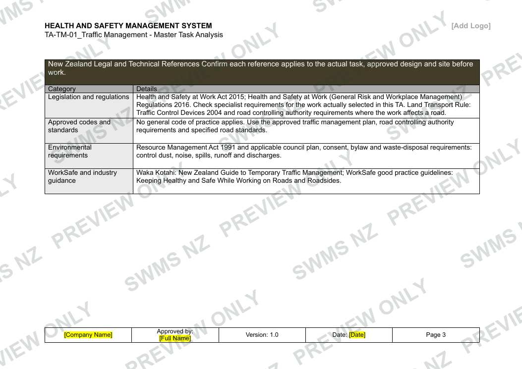 Traffic Management - Master Task Analysis, page 3 of 6