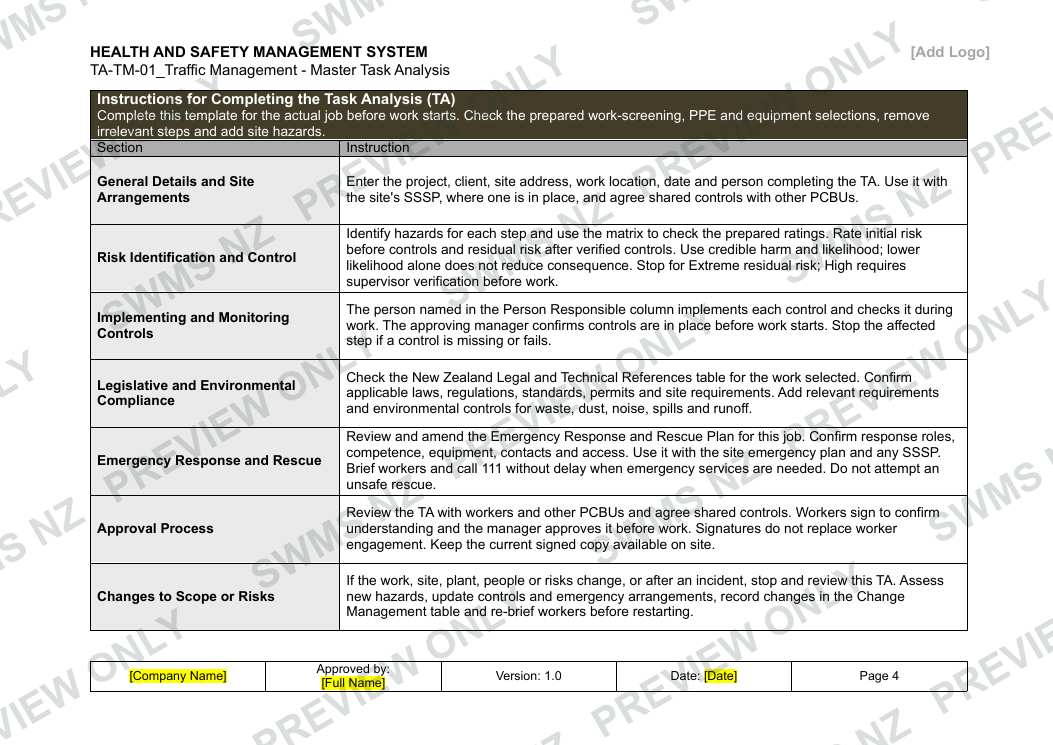 Traffic Management - Master Task Analysis, page 4 of 6